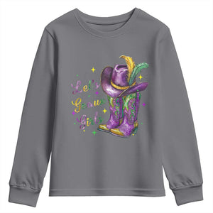 Funny Mardi Gras Cowgirl Youth Sweatshirt Let's Geaux Girls Western Cowgirl Boots Carnival TS11 Charcoal Print Your Wear