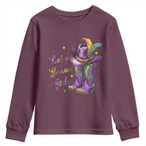 Funny Mardi Gras Cowgirl Youth Sweatshirt Let's Geaux Girls Western Cowgirl Boots Carnival TS11 Maroon Print Your Wear