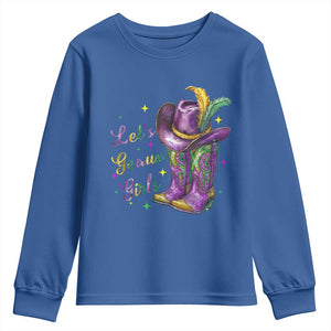 Funny Mardi Gras Cowgirl Youth Sweatshirt Let's Geaux Girls Western Cowgirl Boots Carnival TS11 Royal Blue Print Your Wear