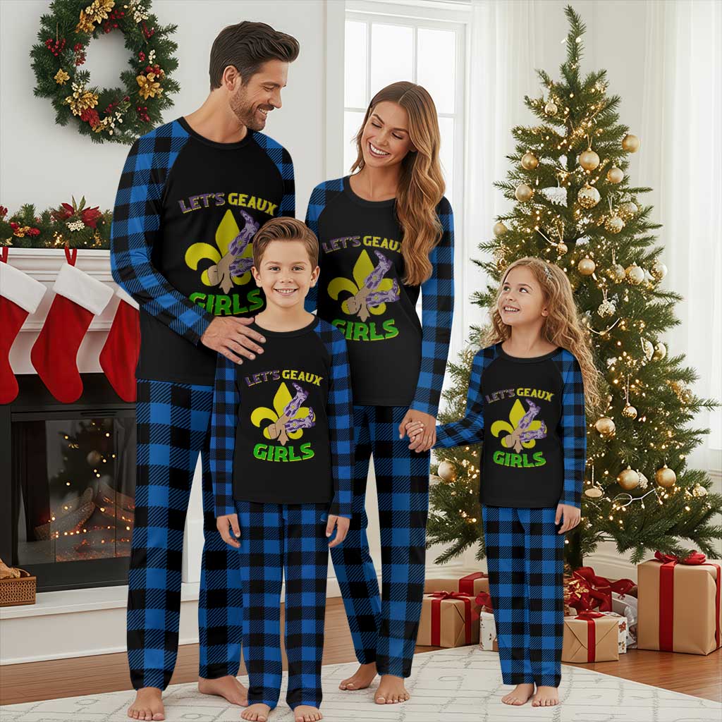 Funny Mardi Gras Cowgirl Plaid Pajama Set Let's Geaux Girls Fleur De Lys TS11 Blue Plaid Print Your Wear