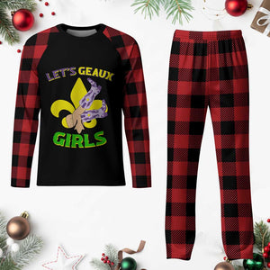 Funny Mardi Gras Cowgirl Plaid Pajama Set Let's Geaux Girls Fleur De Lys TS11 Buffalo Plaid Print Your Wear