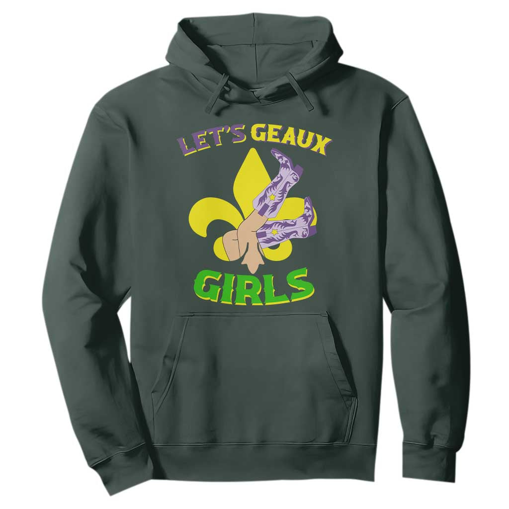 Funny Mardi Gras Cowgirl Hoodie Let's Geaux Girls Fleur De Lys TS11 Dark Forest Green Print Your Wear
