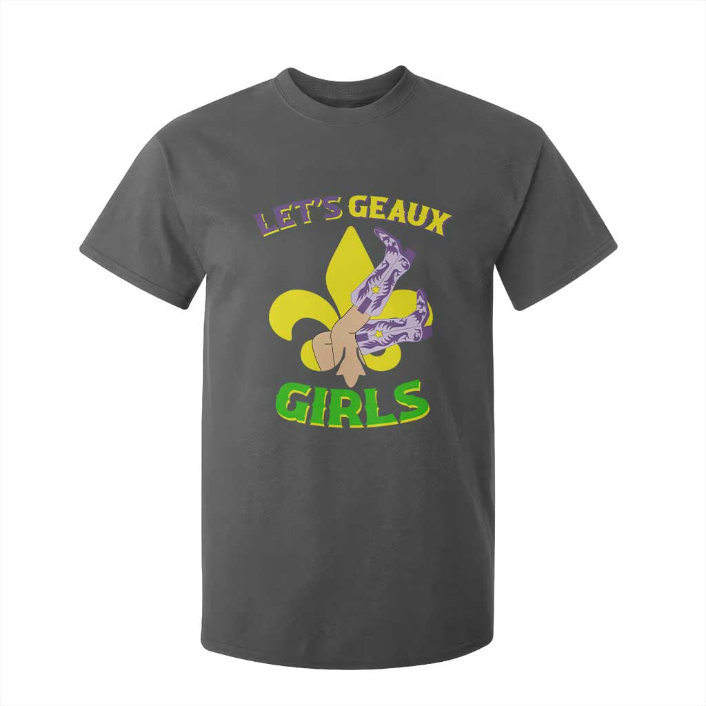Funny Mardi Gras Cowgirl T Shirt For Kid Let's Geaux Girls Fleur De Lys TS11 Dark Heather Print Your Wear