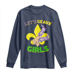 Funny Mardi Gras Cowgirl Long Sleeve Shirt Let's Geaux Girls Fleur De Lys TS11 Navy Print Your Wear