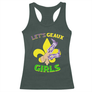 Funny Mardi Gras Cowgirl Racerback Tank Top Let's Geaux Girls Fleur De Lys TS11 Dark Forest Green Print Your Wear