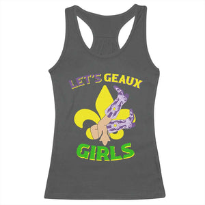 Funny Mardi Gras Cowgirl Racerback Tank Top Let's Geaux Girls Fleur De Lys TS11 Dark Heather Print Your Wear