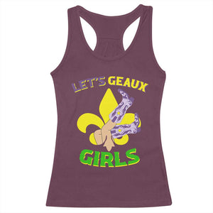 Funny Mardi Gras Cowgirl Racerback Tank Top Let's Geaux Girls Fleur De Lys TS11 Maroon Print Your Wear