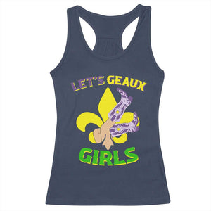 Funny Mardi Gras Cowgirl Racerback Tank Top Let's Geaux Girls Fleur De Lys TS11 Navy Print Your Wear