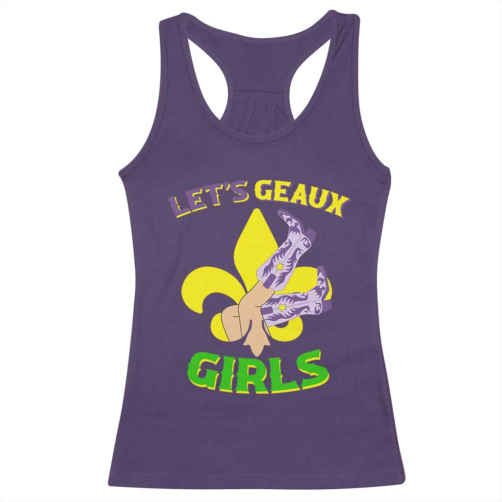 Funny Mardi Gras Cowgirl Racerback Tank Top Let's Geaux Girls Fleur De Lys TS11 Purple Print Your Wear