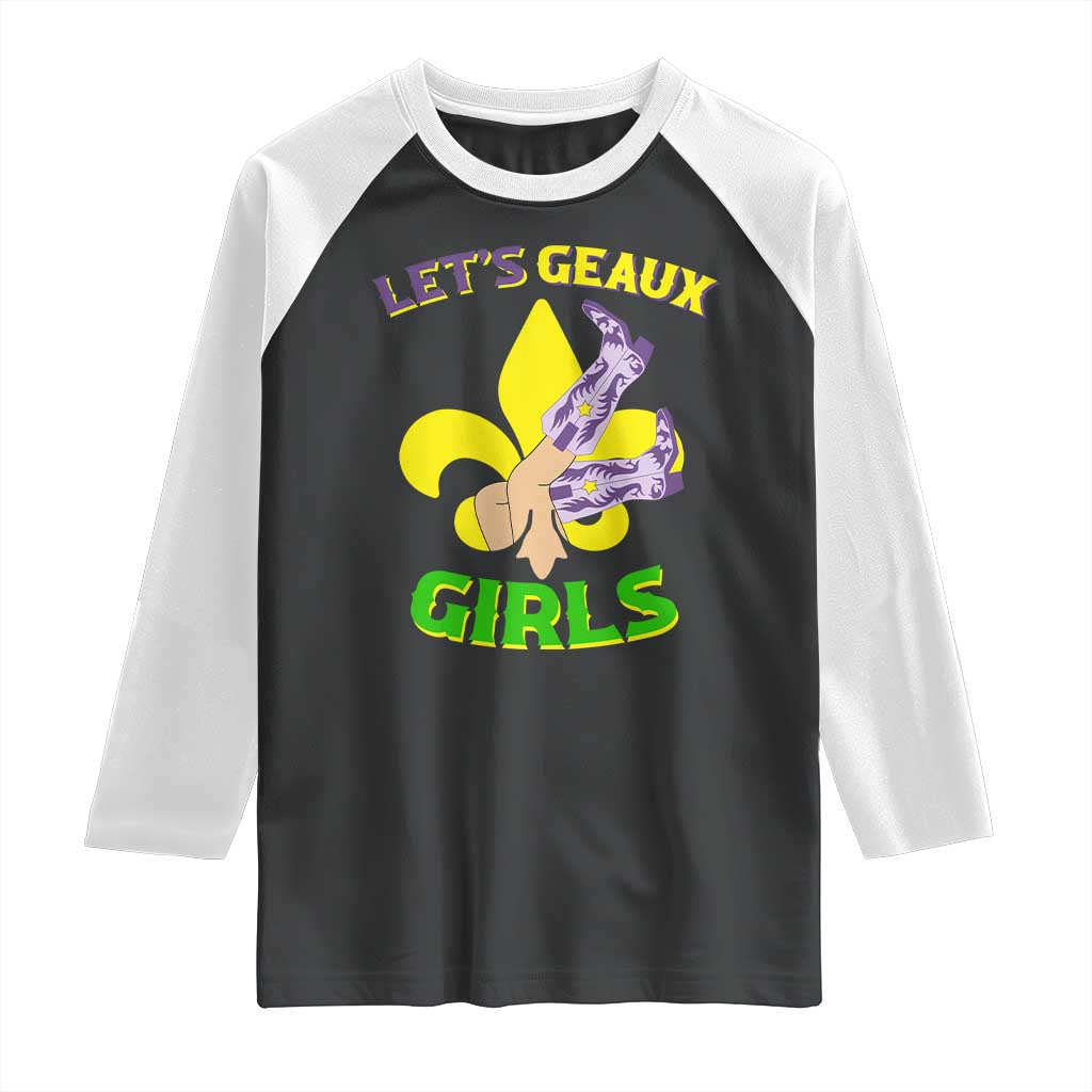 Funny Mardi Gras Cowgirl Raglan Shirt Let's Geaux Girls Fleur De Lys TS11 Black White Print Your Wear