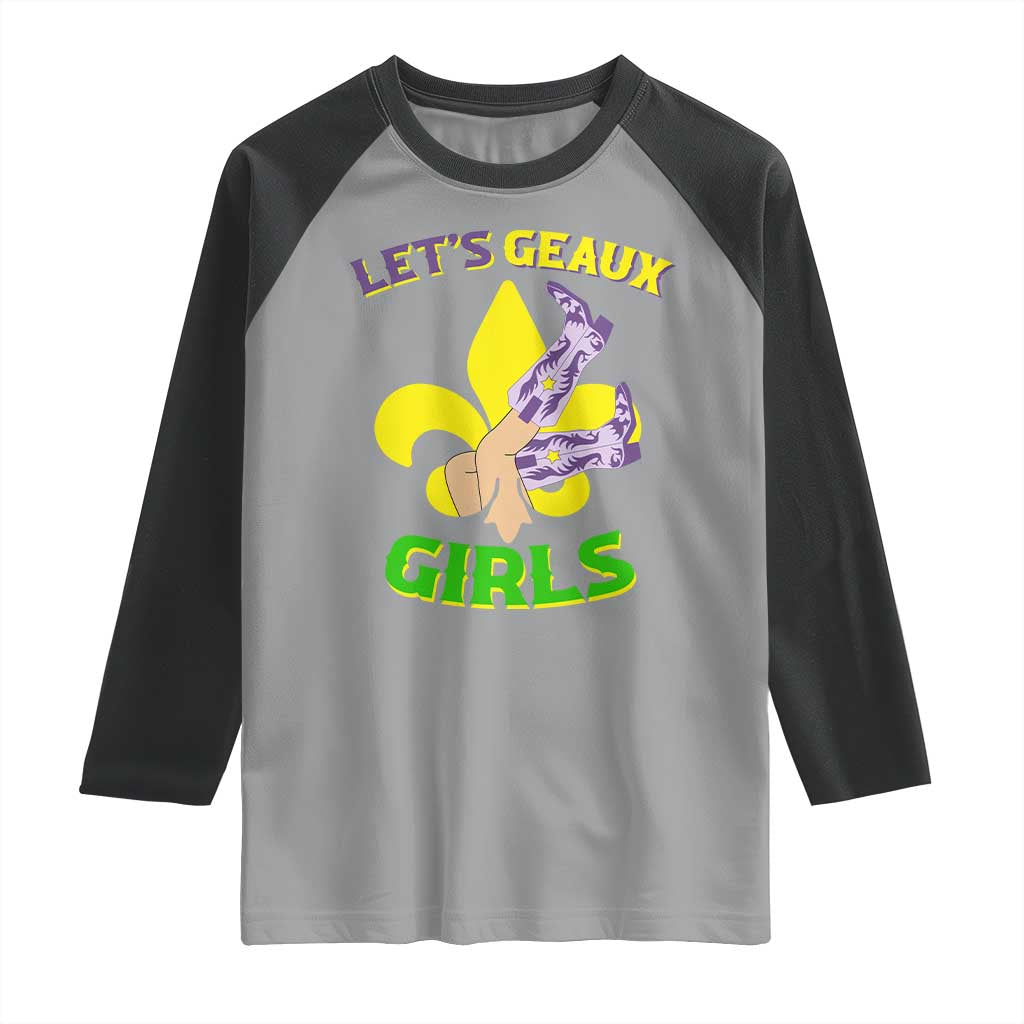 Funny Mardi Gras Cowgirl Raglan Shirt Let's Geaux Girls Fleur De Lys TS11 Sport Gray Black Print Your Wear