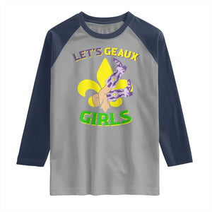 Funny Mardi Gras Cowgirl Raglan Shirt Let's Geaux Girls Fleur De Lys TS11 Sport Gray Navy Print Your Wear