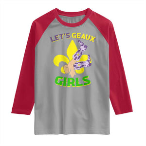 Funny Mardi Gras Cowgirl Raglan Shirt Let's Geaux Girls Fleur De Lys TS11 Sport Gray Red Print Your Wear