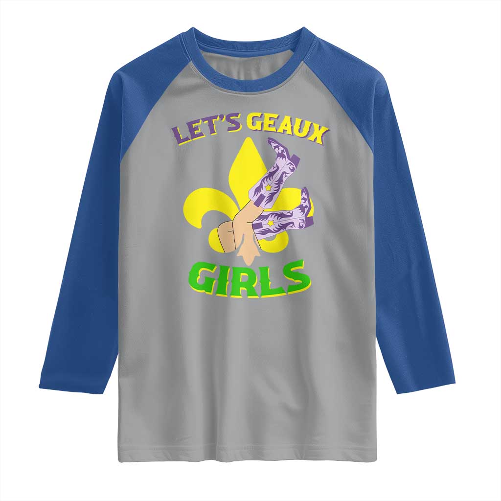 Funny Mardi Gras Cowgirl Raglan Shirt Let's Geaux Girls Fleur De Lys TS11 Sport Gray Royal Print Your Wear