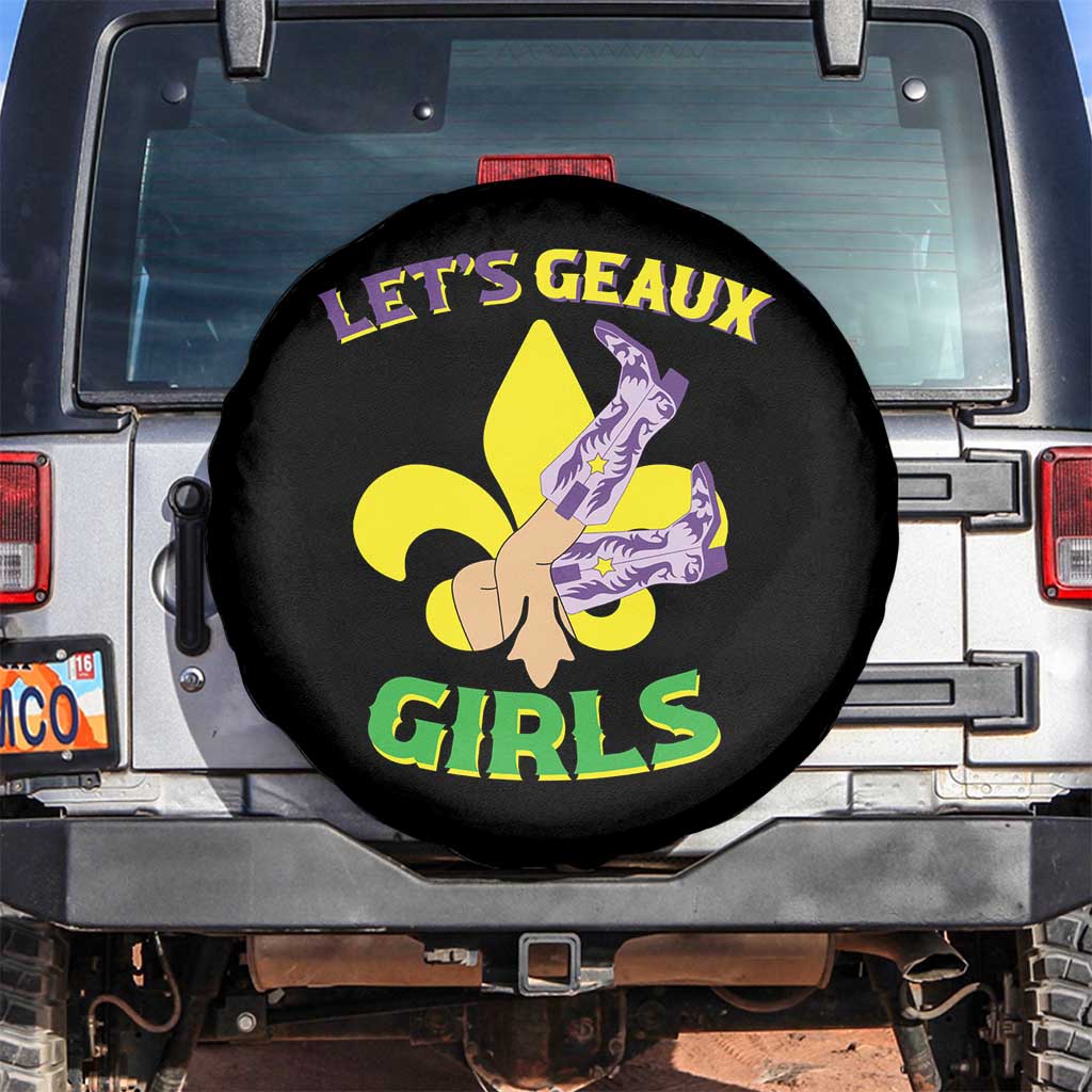 Funny Mardi Gras Cowgirl Spare Tire Cover Let's Geaux Girls Fleur De Lys TS11 No hole Black Print Your Wear