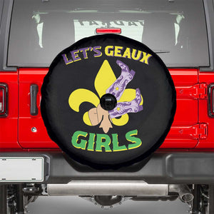 Funny Mardi Gras Cowgirl Spare Tire Cover Let's Geaux Girls Fleur De Lys TS11 Black Print Your Wear