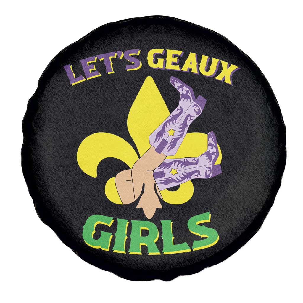Funny Mardi Gras Cowgirl Spare Tire Cover Let's Geaux Girls Fleur De Lys TS11 Print Your Wear