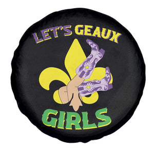 Funny Mardi Gras Cowgirl Spare Tire Cover Let's Geaux Girls Fleur De Lys TS11 Print Your Wear