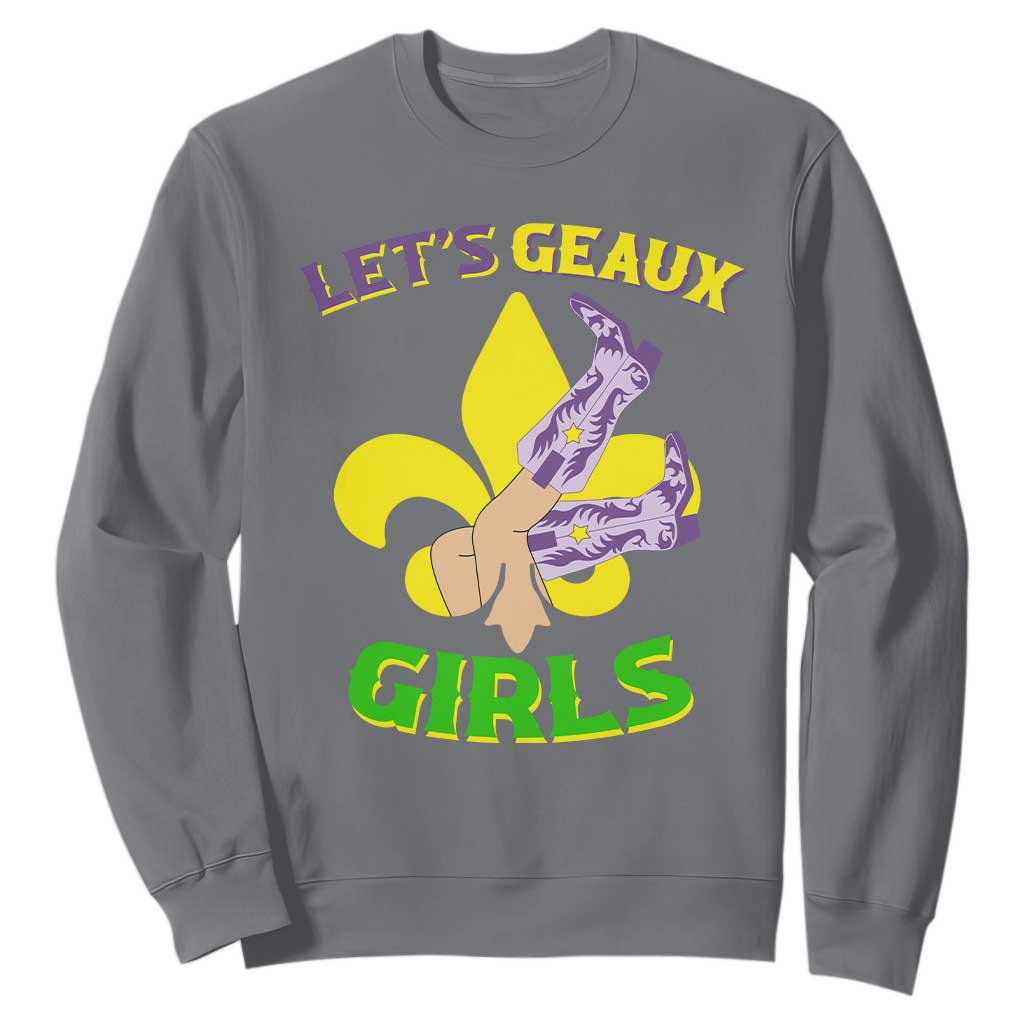 Funny Mardi Gras Cowgirl Sweatshirt Let's Geaux Girls Fleur De Lys TS11 Charcoal Print Your Wear