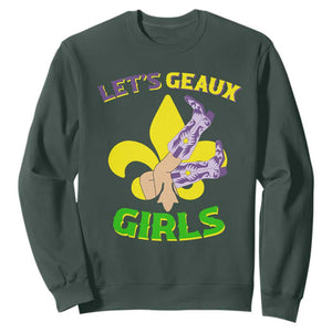 Funny Mardi Gras Cowgirl Sweatshirt Let's Geaux Girls Fleur De Lys TS11 Dark Forest Green Print Your Wear