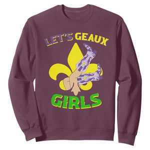 Funny Mardi Gras Cowgirl Sweatshirt Let's Geaux Girls Fleur De Lys TS11 Maroon Print Your Wear