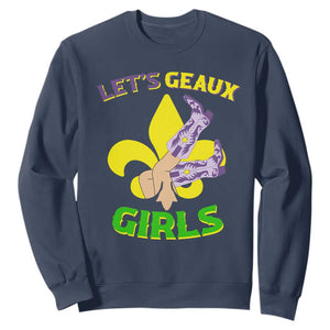 Funny Mardi Gras Cowgirl Sweatshirt Let's Geaux Girls Fleur De Lys TS11 Navy Print Your Wear