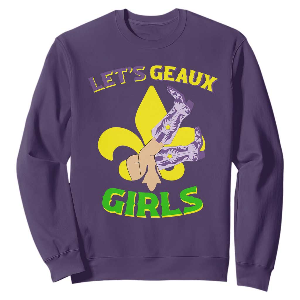 Funny Mardi Gras Cowgirl Sweatshirt Let's Geaux Girls Fleur De Lys TS11 Purple Print Your Wear