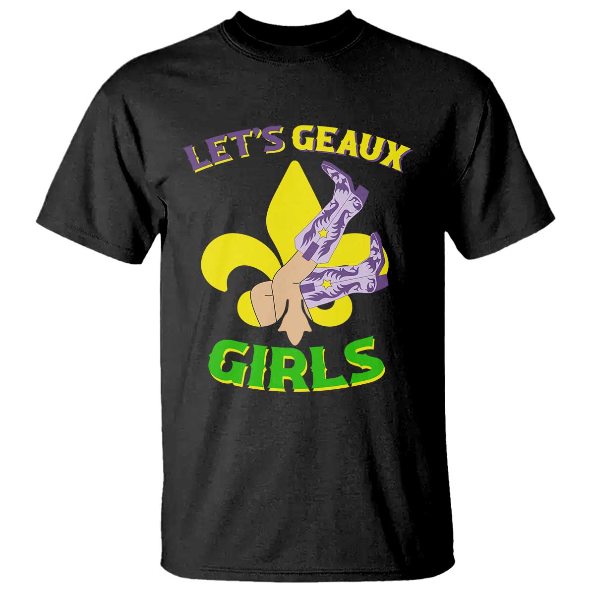 Funny Mardi Gras Cowgirl T Shirt Let's Geaux Girls Fleur De Lys TS11 Black Print Your Wear