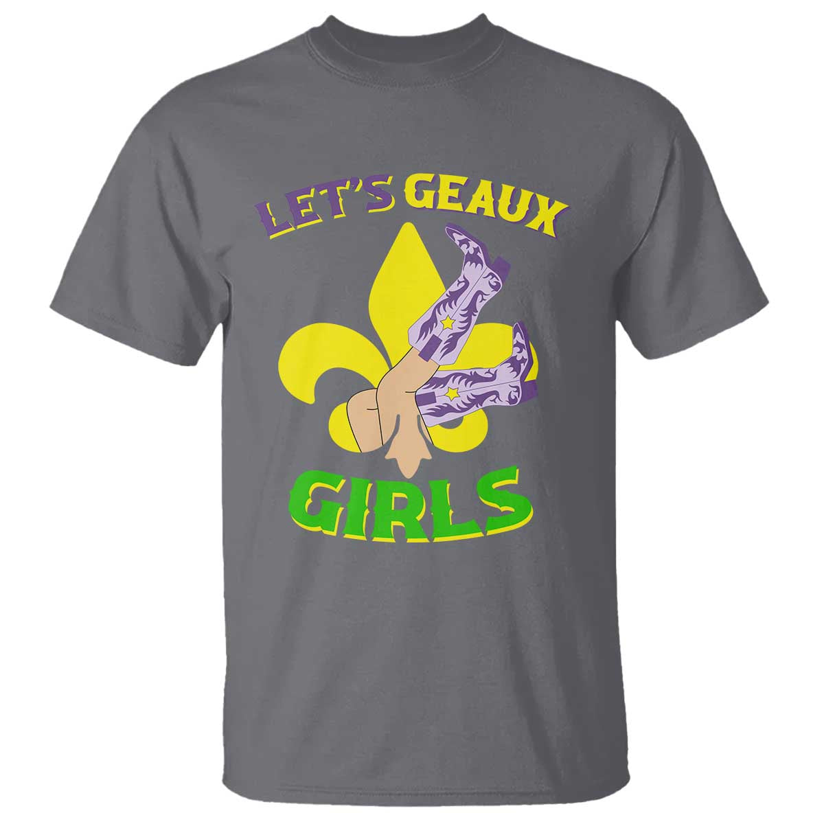 Funny Mardi Gras Cowgirl T Shirt Let's Geaux Girls Fleur De Lys TS11 Charcoal Print Your Wear