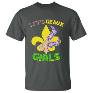 Funny Mardi Gras Cowgirl T Shirt Let's Geaux Girls Fleur De Lys TS11 Dark Heather Print Your Wear
