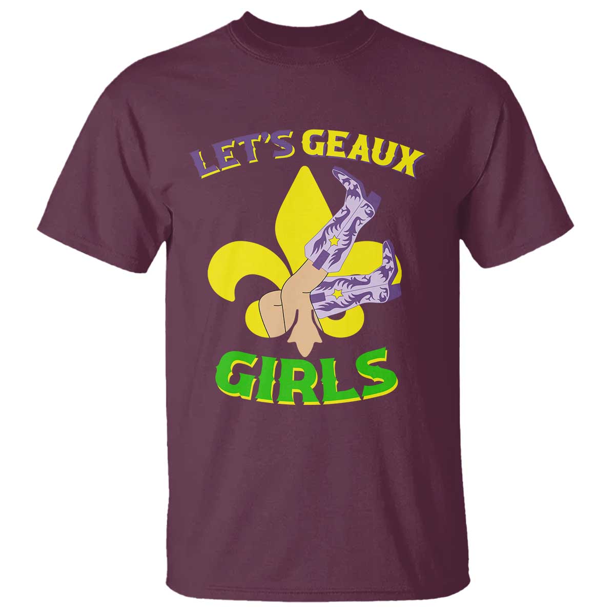Funny Mardi Gras Cowgirl T Shirt Let's Geaux Girls Fleur De Lys TS11 Maroon Print Your Wear