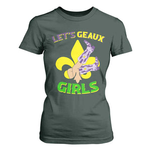 Funny Mardi Gras Cowgirl T Shirt For Women Let's Geaux Girls Fleur De Lys TS11 Dark Forest Green Print Your Wear