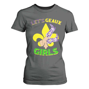 Funny Mardi Gras Cowgirl T Shirt For Women Let's Geaux Girls Fleur De Lys TS11 Dark Heather Print Your Wear