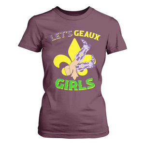 Funny Mardi Gras Cowgirl T Shirt For Women Let's Geaux Girls Fleur De Lys TS11 Maroon Print Your Wear