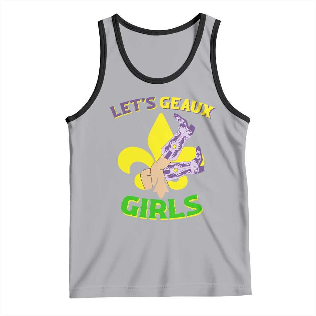 Funny Mardi Gras Cowgirl Tank Top Let's Geaux Girls Fleur De Lys TS11 Athletic Heather Black Print Your Wear