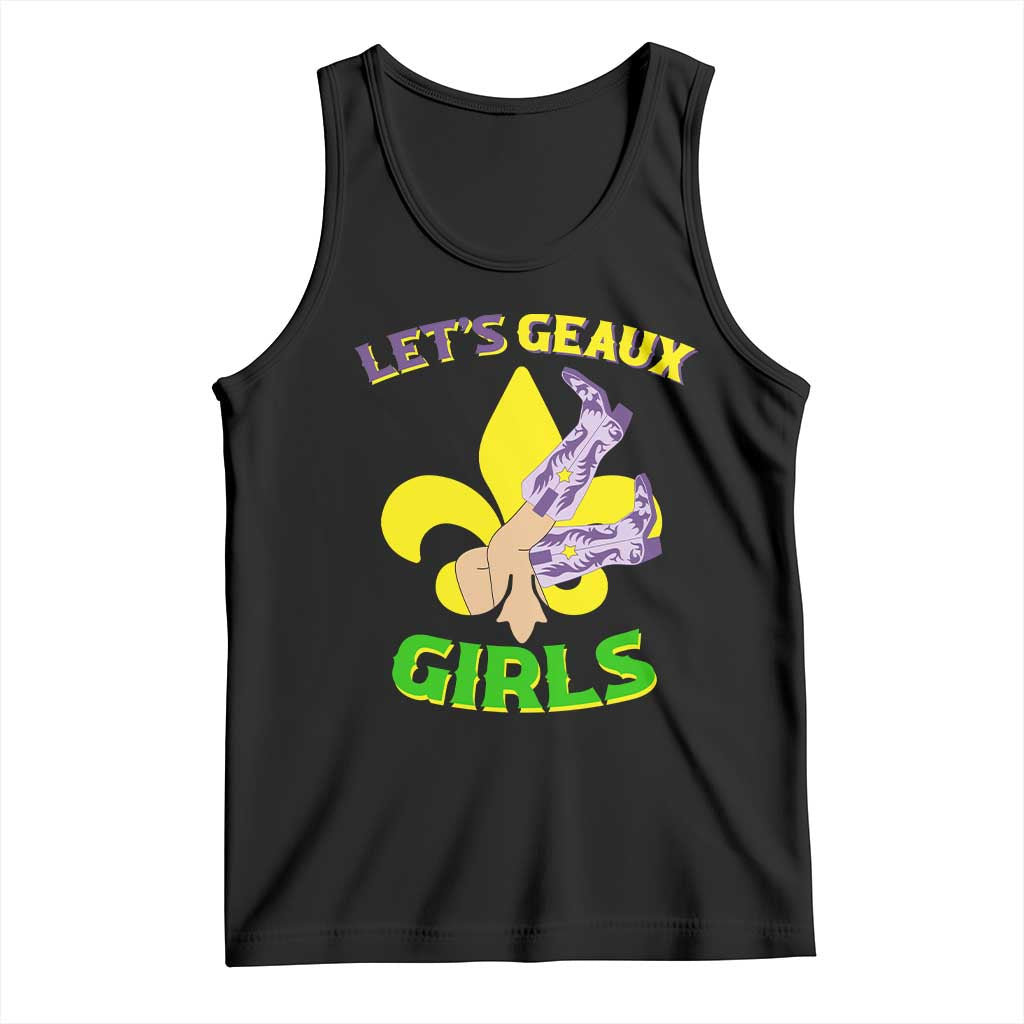 Funny Mardi Gras Cowgirl Tank Top Let's Geaux Girls Fleur De Lys TS11 Black Print Your Wear
