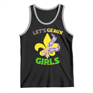 Funny Mardi Gras Cowgirl Tank Top Let's Geaux Girls Fleur De Lys TS11 Black Athletic Heather Print Your Wear