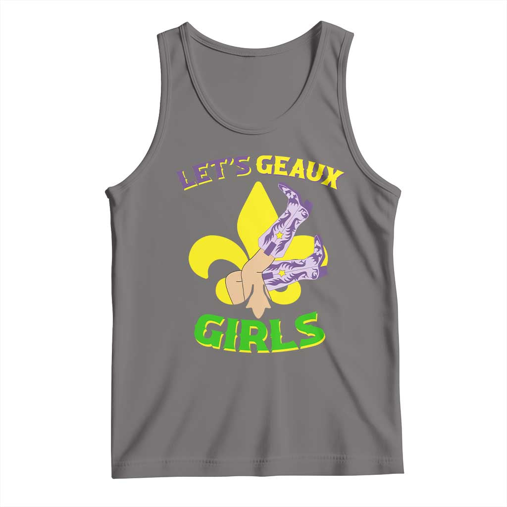Funny Mardi Gras Cowgirl Tank Top Let's Geaux Girls Fleur De Lys TS11 Deep Heather Print Your Wear
