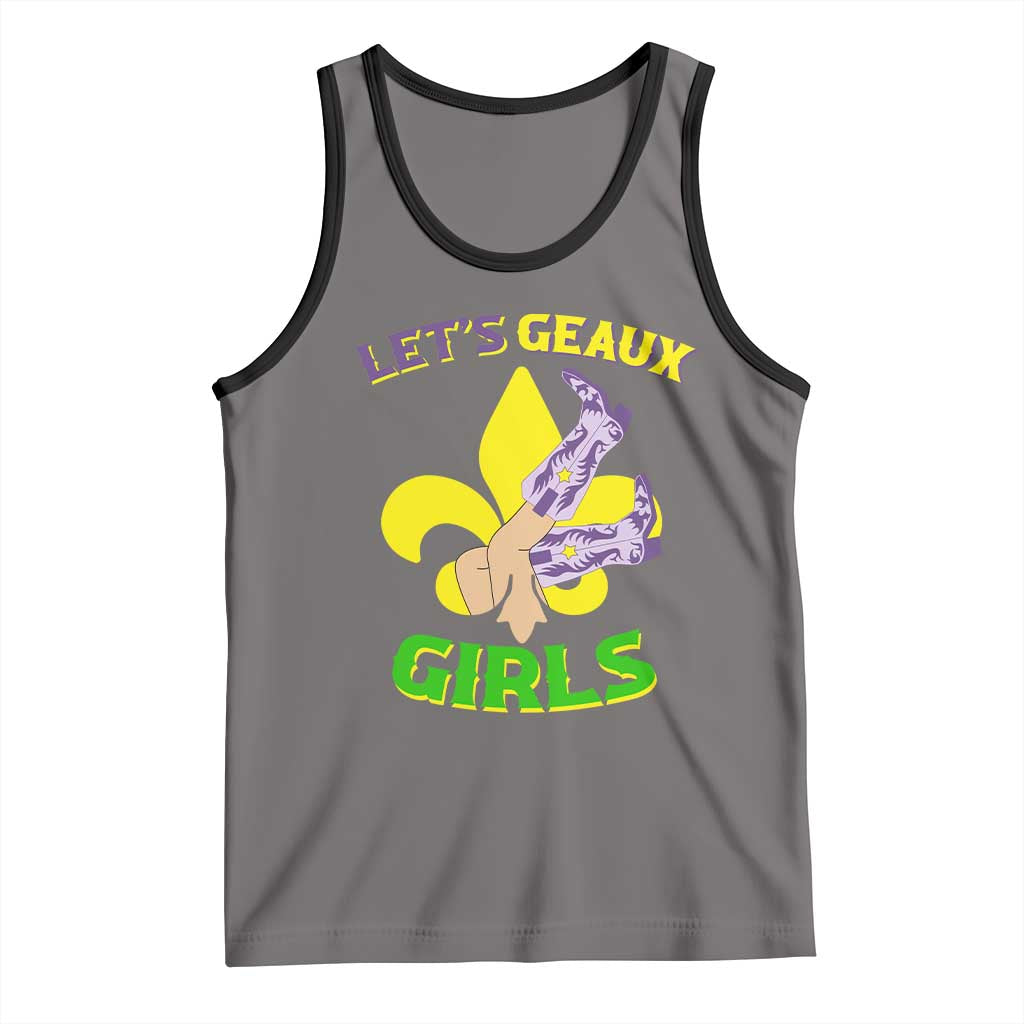 Funny Mardi Gras Cowgirl Tank Top Let's Geaux Girls Fleur De Lys TS11 Deep Heather Black Print Your Wear