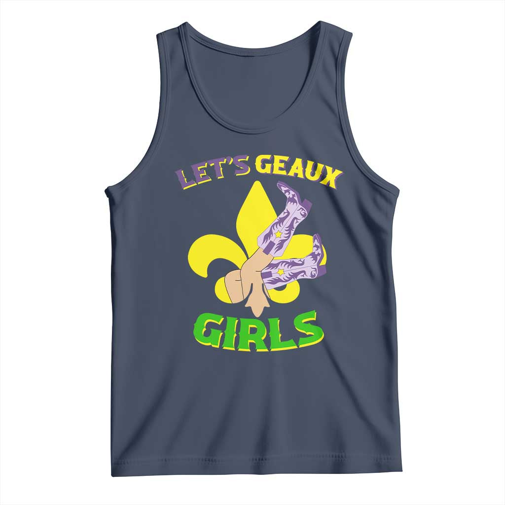 Funny Mardi Gras Cowgirl Tank Top Let's Geaux Girls Fleur De Lys TS11 Navy Print Your Wear