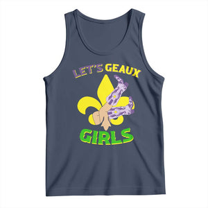 Funny Mardi Gras Cowgirl Tank Top Let's Geaux Girls Fleur De Lys TS11 Navy Print Your Wear