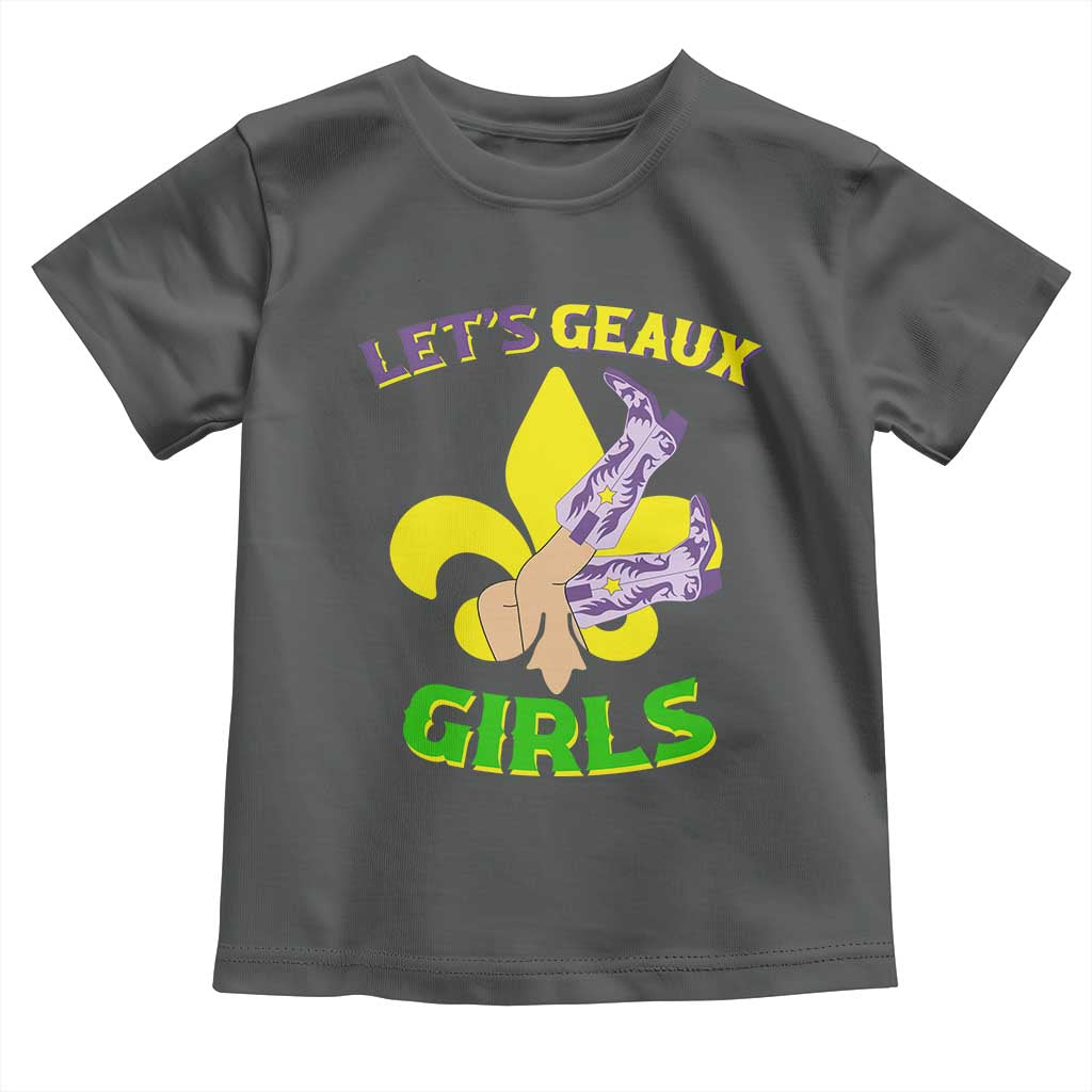 Funny Mardi Gras Cowgirl Toddler T Shirt Let's Geaux Girls Fleur De Lys TS11 Dark Heather Print Your Wear