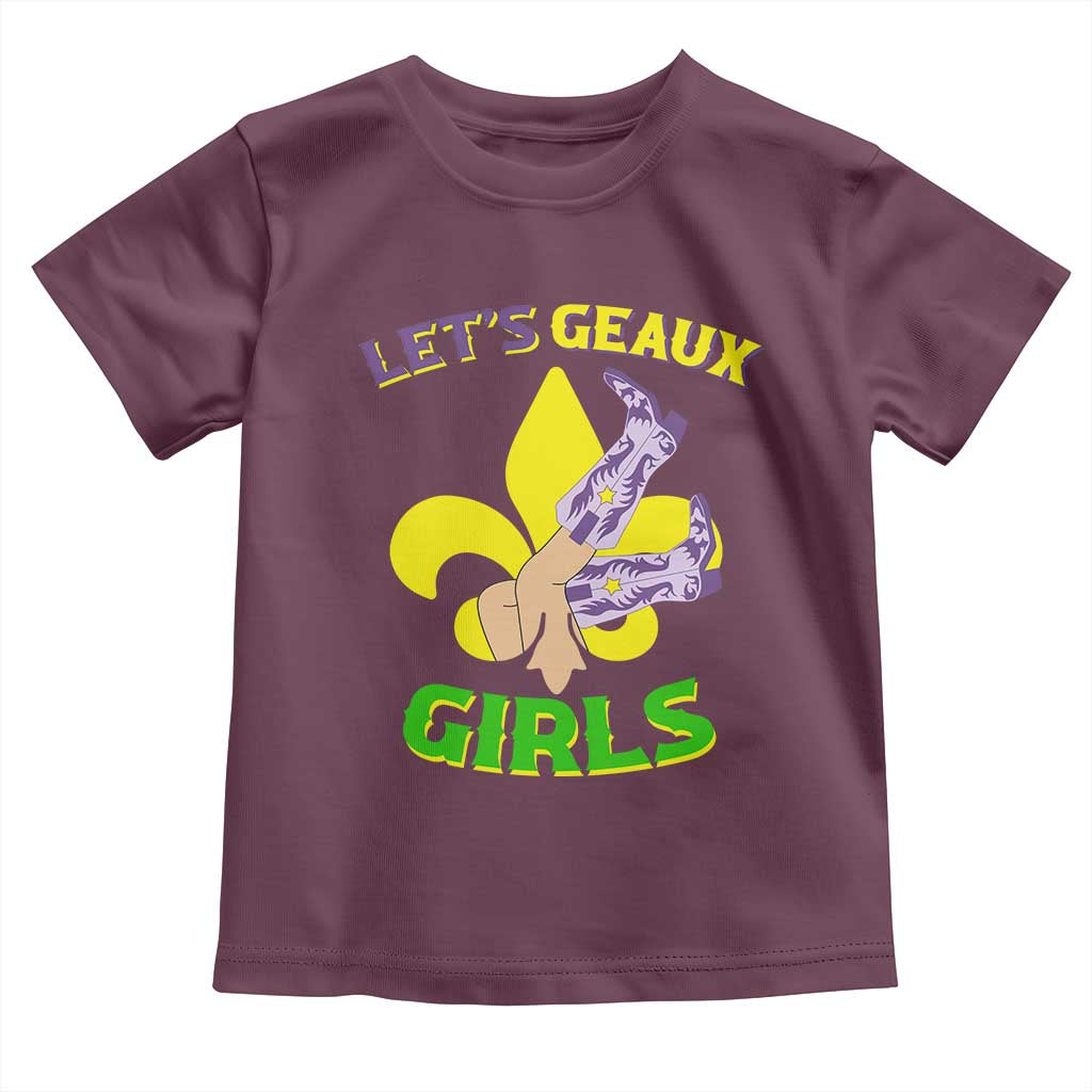 Funny Mardi Gras Cowgirl Toddler T Shirt Let's Geaux Girls Fleur De Lys TS11 Maroon Print Your Wear