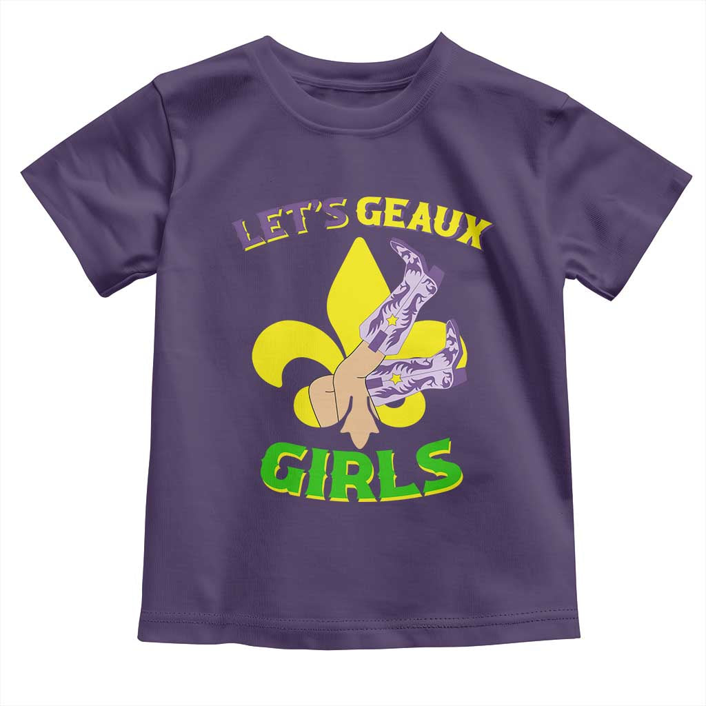 Funny Mardi Gras Cowgirl Toddler T Shirt Let's Geaux Girls Fleur De Lys TS11 Purple Print Your Wear