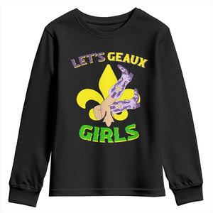 Funny Mardi Gras Cowgirl Youth Sweatshirt Let's Geaux Girls Fleur De Lys TS11 Black Print Your Wear
