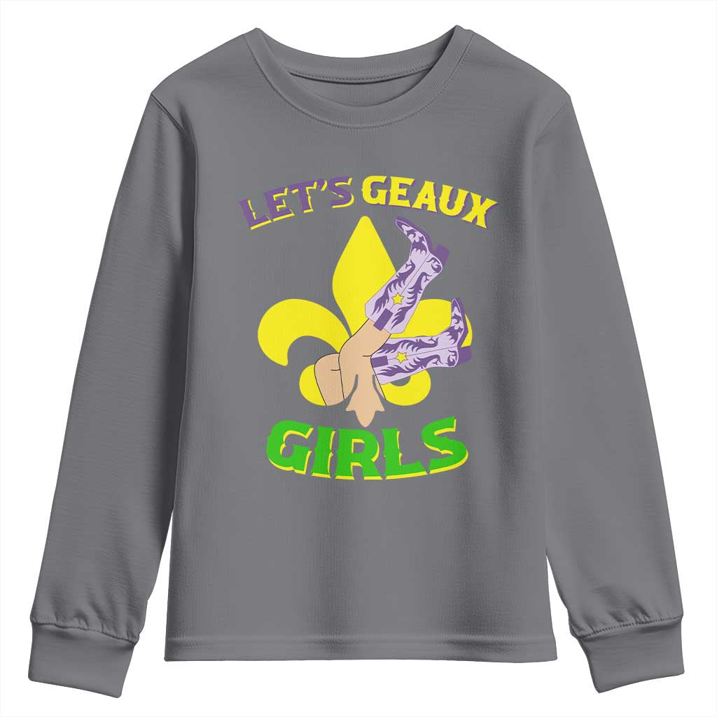 Funny Mardi Gras Cowgirl Youth Sweatshirt Let's Geaux Girls Fleur De Lys TS11 Charcoal Print Your Wear