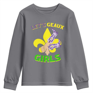 Funny Mardi Gras Cowgirl Youth Sweatshirt Let's Geaux Girls Fleur De Lys TS11 Charcoal Print Your Wear