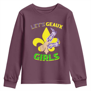 Funny Mardi Gras Cowgirl Youth Sweatshirt Let's Geaux Girls Fleur De Lys TS11 Maroon Print Your Wear