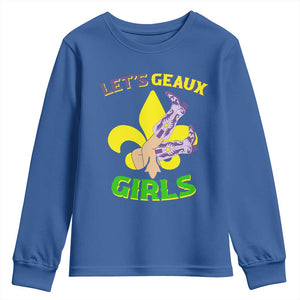 Funny Mardi Gras Cowgirl Youth Sweatshirt Let's Geaux Girls Fleur De Lys TS11 Royal Blue Print Your Wear