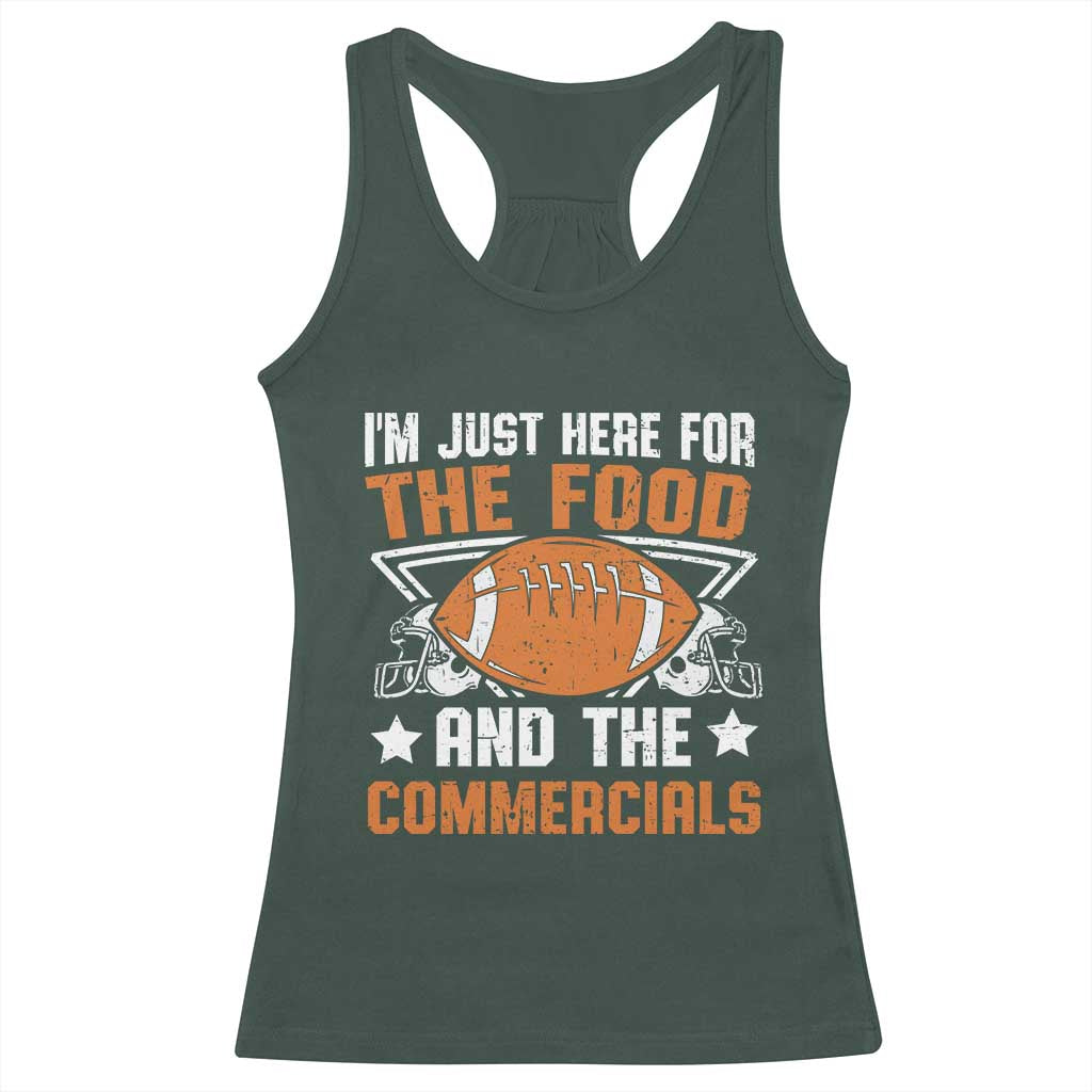 Funny American Football I'm Just Here For The Food And The Commercials Racerback Tank Top Football Helmet TS11 Dark Forest Green Print Your Wear